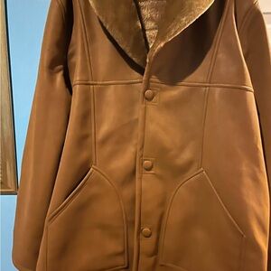 Women's Tan Coat with Faux Fur Collar